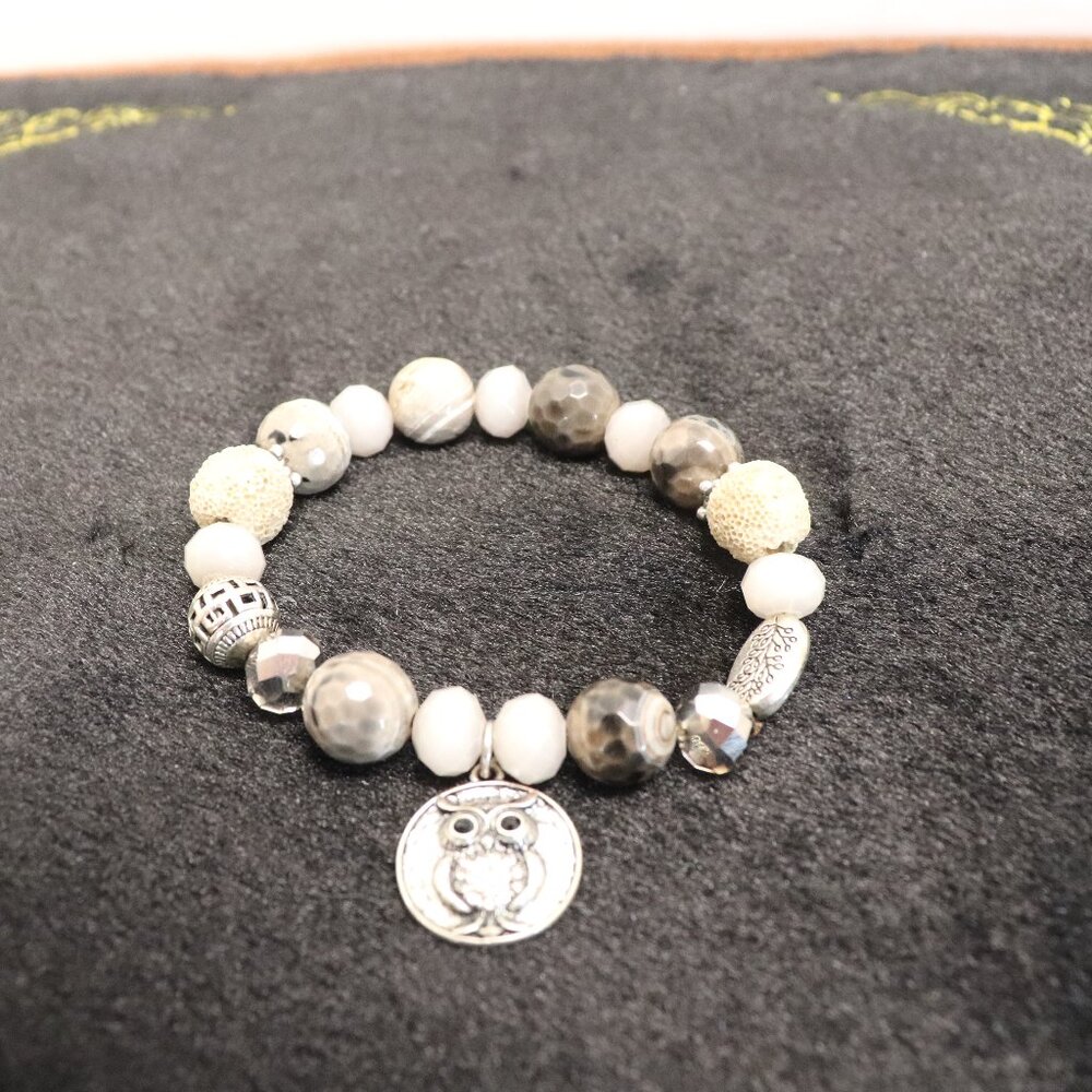 Women's Bracelet Semi Precious Stones with an Owl Pendant